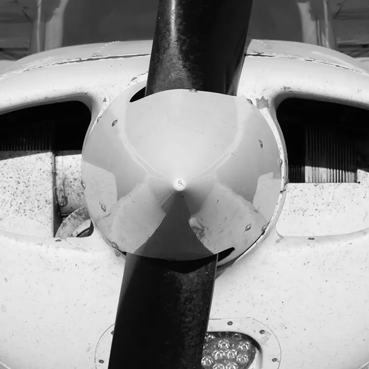 Propeller of an aircraft in black and white